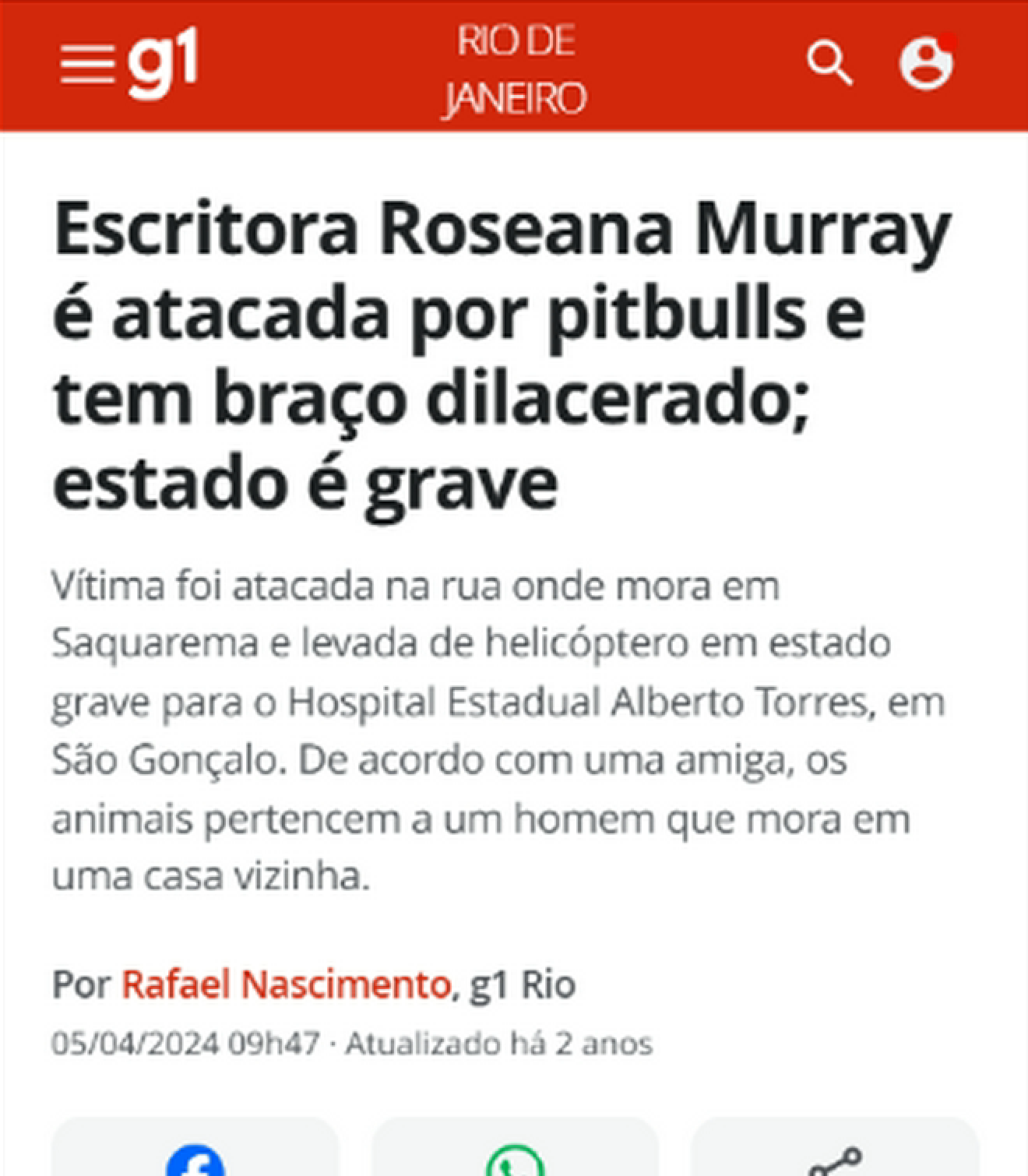 Matéria Jornalística - Caso ataque de animais